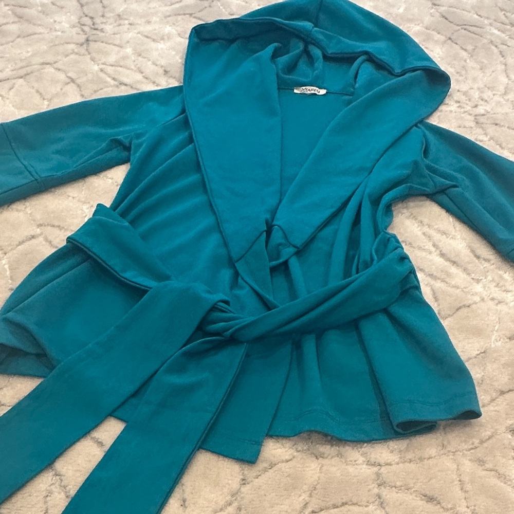 Xtaren Turquoise Hooded Cardigan with Belt